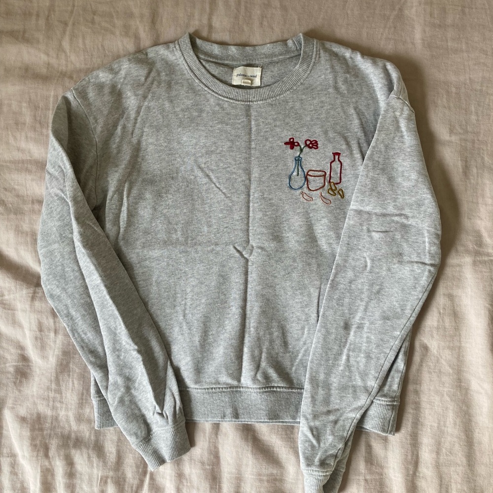 Paloma Wool Light Gray Sweatshirt with Multicolor Embroidery